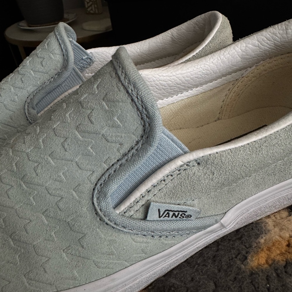 Vans Classic Slip-On Sneakers - Light Blue Houndstooth Suede, Women’s Size 7.5 - Picture 9 of 11